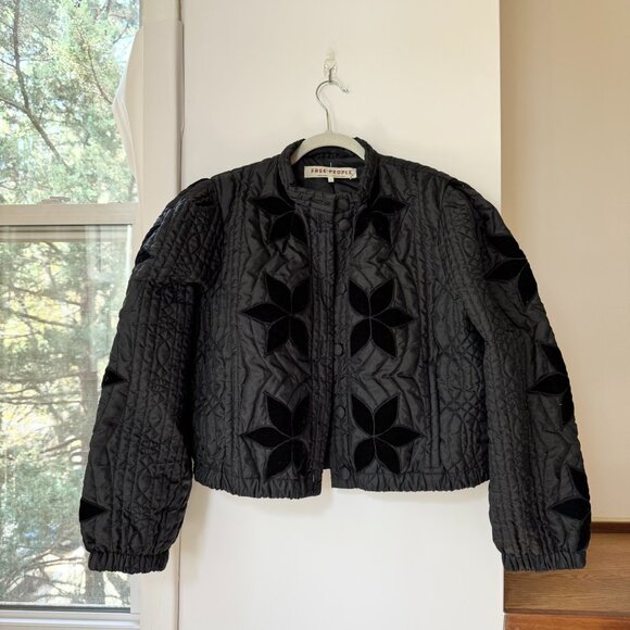 New Free People Quinn Quilted Cropped Jacket Black Small - Picture 8 of 11